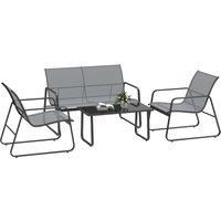 Outsunny 4 Piece Garden Furniture Set Outdoor Patio Sofa Set with Double Chair, Single Chairs and Glass Top Table for Terrace and Balcony, Light Grey
