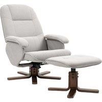 HOMCOM Linen Swivel Recliner Chair with Footstool, Upholstered Reclining Armchair with Wooden Base for Living Room, Light Grey