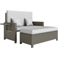 Outsunny Rattan Day Bed, with Footstool - White/Grey