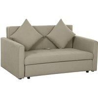HOMCOM 2 Seater Sofa Bed, Convertible Bed Settee, Modern Fabric Loveseat Sofa Couch with 2 Cushions, Hidden Storage for Living Room, Guest Room, Light Brown