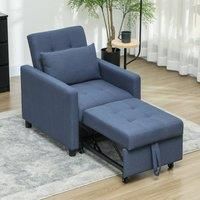 HOMCOM Single Sofa Chair Bed, 3-In-1 Tufted Pull Out Chair Bed, Convertible Sleeper Couch with Adjustable Backrest for Living Room and Bedroom, Blue