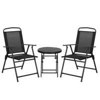 Outsunny Bistro Set Folding Chairs & Coffee Table for Balcony, Black
