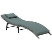 Outsunny Folding Rattan Sun Lounger with Cushion and Pillow, Mixed Grey
