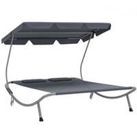 Outsunny Garden Double Hammock Sun Lounger Day Bed Canopy w/ 2 Pillows