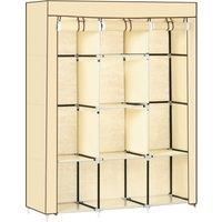 HOMCOM Fabric Wardrobe, Portable Wardrobe, Clothes Storage Unit with 8 Shelves, 2 Hanging Rods, 125 x 43 x 162.5 cm, Beige
