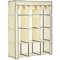 HOMCOM Fabric Wardrobe, Portable Wardrobe, Clothes Storage Unit with 8 Shelves, 2 Hanging Rods, 125 x 43 x 162.5 cm, Cream White