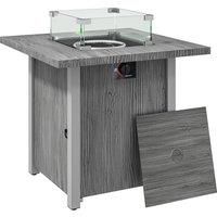 Outsunny 71cm 50,000 BTU Gas Fire Pit Table with Cover and Glass Screen - Dark Grey