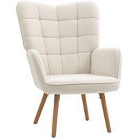 HOMCOM Modern Accent Chair, Upholstered Tufted Wingback Armchair with Seat Padding, Teddy Fleece Leisure Lounge Bedroom Chair with Wood Legs, Cream White