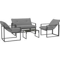 Outsunny Four-Piece Relaxed Back Garden Dining Set - Black/Light Grey