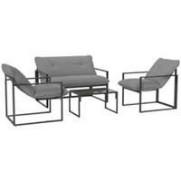 Outsunny 4 PCs Garden Sofa Set with 2 Armchairs Loveseat Coffee Table