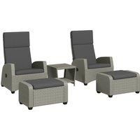 5 Pieces Rattan Garden Furniture Set with Recliner Chair, Table, Cushion