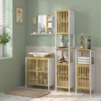 White Bamboo Blend Tall Bathroom Cabinet 32W x 30D x 172Hcm with Shelves