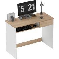 HOMCOM Compact Computer Desk with Keyboard Tray, Home Office Desk with Drawer for Bedroom Study, Oak