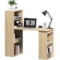 HOMCOM 120cm Modern Computer Desk Bookshelf Study Table Workstation PC Laptop Writing Home Office 6 Shelves, Natural Wood Finish