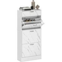 HOMCOM Marble Shoe Storage Cabinet with 3 Flip Drawers, Hallway Cabinet with Top Drawer and Adjustable Shelves, Shoe Cupboard for 18 Pairs, White