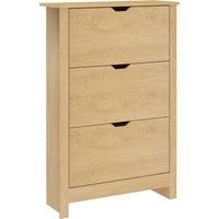 HOMCOM Slim Shoe Cabinet, Narrow Shoe Cupboard with 3 Drawers, Adjustable Shelves for 18 Pairs of Shoes, Natural Wood Finish