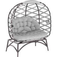 Outsunny 2 Seater Egg Chair Outdoor, Folding Weave Garden Furniture Chair with Cushion, Cup Pockets - Light Grey