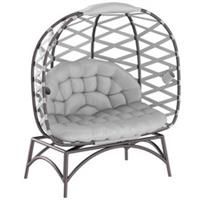 Outsunny 2 Seater Egg Chair Outdoor with Cushion, Cup Pockets - Light Grey
