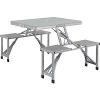 Outsunny Folding Picnic Table with 4 Seats and Umbrella Hole - Grey