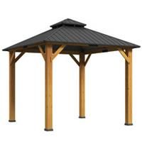 Outsunny 3x(3)M Double-Tier Hardtop Gazebo, Outdoor Patio Shelter, Grey