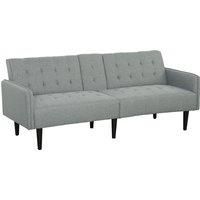 HOMCOM Upholstered Click Clack Sofa Bed, Linen-Feel 3 Seater Sofa Bed with Storage and Cupholders, Light Grey