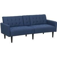 HOMCOM Upholstered Click Clack Sofa Bed, Linen-Feel 3 Seater Sofa Bed with Storage and Cupholders, Dark Blue