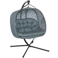 Outsunny Double Hanging Swing Chair w/ Stand & Cup Holders, Charcoal Grey