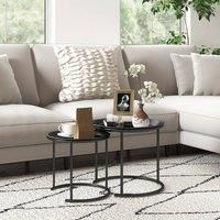 HOMCOM Nesting Tables Set of 2, Side End Table with Removable Tabletop Tray and Steel Frame for Living Room, Bedroom, Black