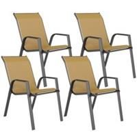 Outsunny Wicker Dining Chairs Set of 4, Stackable Outdoor Chairs, Khaki