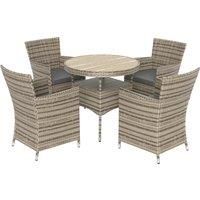 4 Seater Rattan Dining Set with Double Layer Table, Cushions, Grey