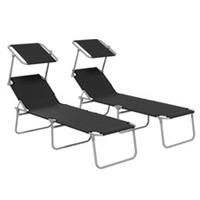 Outsunny Folding Sun Lounger Set of 2 w/ Sunshade Adjustable Backrest Black