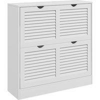 HOMCOM 2 Drawers Entryway Shoe Cabinet, Narrow Shoe Storage Cabinet with 2 Flip Drawers, Louvred Door Design and Adjustable Shelves for 16 Pairs of Shoes, White