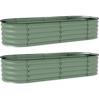 Outsunny Galvanised Raised Garden Bed, Metal Planter Box with Safety Edging, for Flowers, Herbs, Succulents, Pack of 2, Green