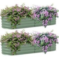 Outsunny Galvanised Raised Garden Bed Planter Box, Pack of 2, Green