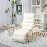 HOMCOM Birch Wood Lounge Chair, Upholstered Recliner Lounge Seat with Adjustable Footrest, Modern Armchair for Living Room, Bedroom, Balcony, Office, Cream White