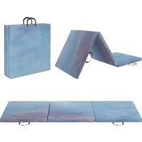 HOMCOM 6FT Foldable Gymnastics Mat, Tri-Fold 2" Thick Crash Mat with Carry Strap Handles for Home Training, Sky Blue