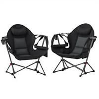 Outsunny Hammock Camping Chair Set of 2, Adjustable Back Camp Chair, Black
