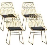 HOMCOM Luxurious Dining Chairs Set of 4, Metal Wire Kitchen Chair with Removable Velvet-feel Cushion, Cut-out Back and Steel Frame for Dining Room, Gold Tone