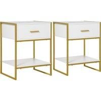 HOMCOM Bedside Table Set of 2, Modern Side Tables with Drawer and Shelf, Nightstands for Bedroom, White