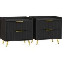 HOMCOM Elegant Two-Drawer Bedside Table Set of 2 - Black