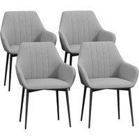 HOMCOM Dining Chairs Set of 4, Upholstered Linen Fabric Kitchen Chairs with Metal Legs for Living Room Dining Room, Light Grey
