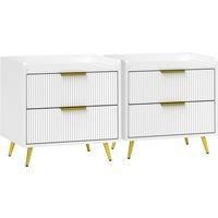 HOMCOM Elegant Two-Drawer Bedside Table Set of 2 - White