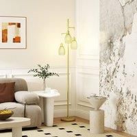 HOMCOM Industrial 3-Light Floor Lamp Dimmable Standing Lamp, Gold, Gold