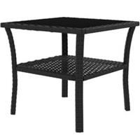 Outsunny PE Rattan Coffee Table, Two-tier Side Table with Glass Top, Black