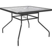 Outsunny Square Garden Dining Table with Tempered Glass Top & Umbrella Hole, 100 x 100 cm
