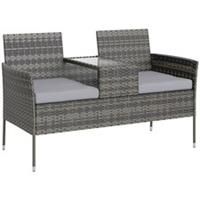 Outsunny Rattan Garden Bench w/ Glass Tea Table and Cushions Charcoal Grey