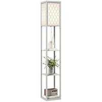 HOMCOM Floor Lamp with Shelves, Single Light, Modern Tall Standing Lamps for Living Room, Bedroom, with Chain Switch, Bulb not Included, Light Grey