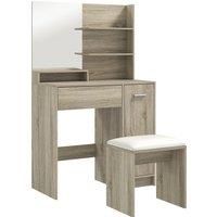 HOMCOM Dressing Table and Stool Set, with Storage - Natural Wood Finish