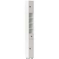 kleankin 180cm Slim Bathroom Cabinet, with Drawer, Shelves and Cupboards - Light Grey