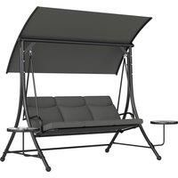 Outsunny 3 Seater Garden Swing Chair with Adjustable Canopy, Cushion and Coffee Tables for Outdoor Dark Grey